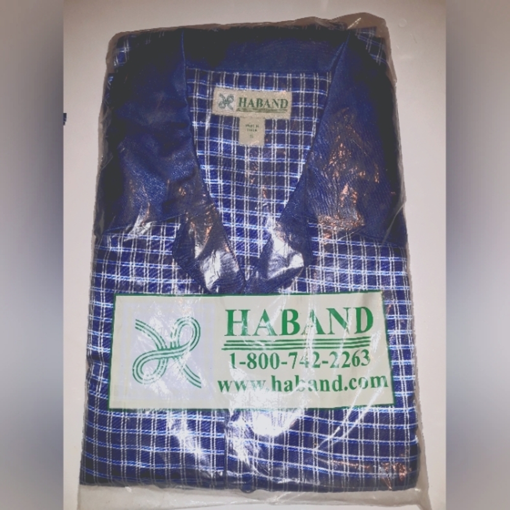 Haband Blue Checkered Men's Haband Satin Pajama Set Men’s Small New Long Sleeve